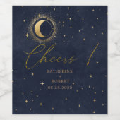 Celestial Crescent Moon Bruiloft Wijn Label Set Etiket (Enkel label)