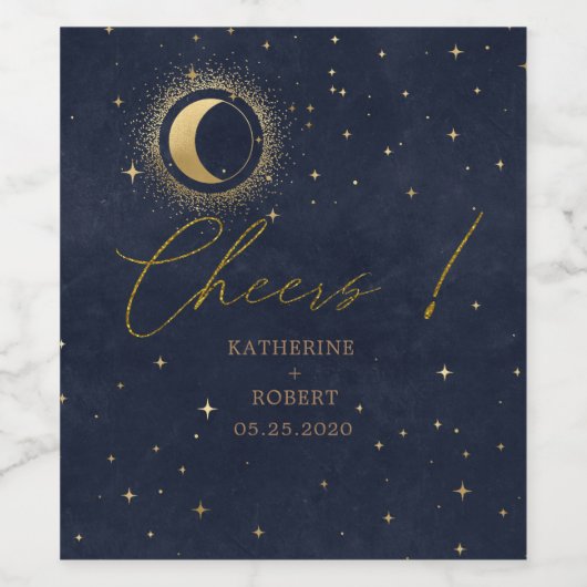 Celestial Crescent Moon Bruiloft Wijn Label Set Etiket (Enkel label)