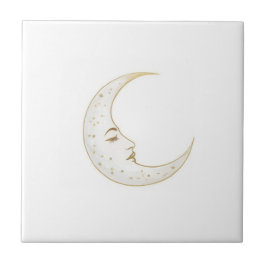 Celestial Crescent Moon Face Gold Silver White Tegeltje