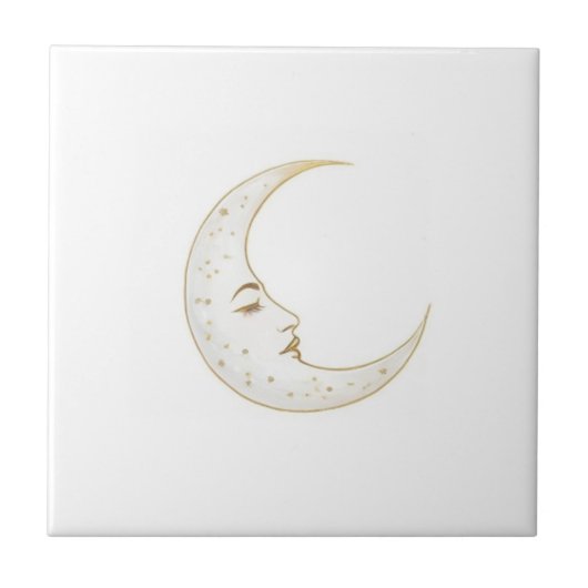 Celestial Crescent Moon Face Gold Silver White Tegeltje (Voorkant)