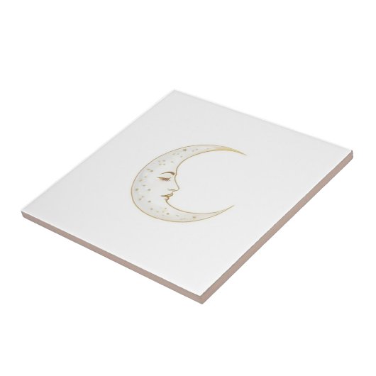 Celestial Crescent Moon Face Gold Silver White Tegeltje (Zijkant)