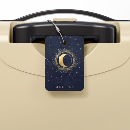 Celestial Crescent Moon Gold Monogram Bagagelabel