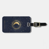 Celestial Crescent Moon Gold Monogram Bagagelabel (Voorkant horizontaal)