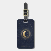 Celestial Crescent Moon Gold Monogram Bagagelabel (Voorkant verticaal)