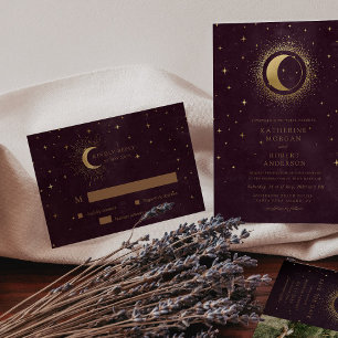 Celestial Crescent Moon Gold RSVP Response Kaart