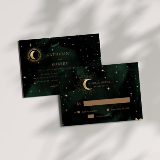 Celestial Crescent Moon Gold RSVP Response Kaart