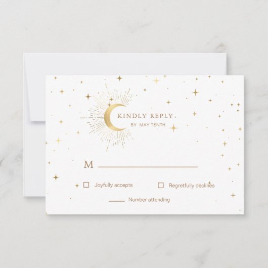 Celestial Crescent Moon Gold RSVP Response Kaart (Voorkant)