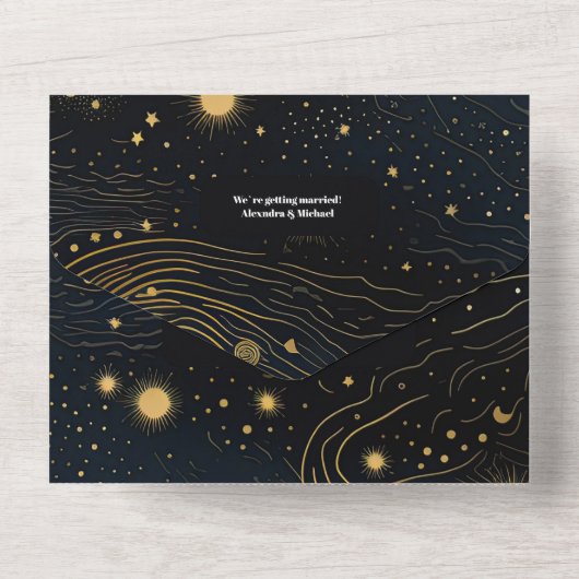 Celestial Crescent Moon Gouden Bruiloft All In One Uitnodiging (Achterkant)