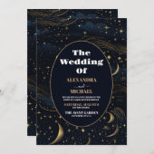 Celestial Crescent Moon Gouden Bruiloft Kaart (Voorkant / Achterkant)