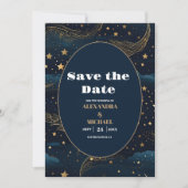 Celestial Crescent Moon Gouden Bruiloft Save The Date (Voorkant)