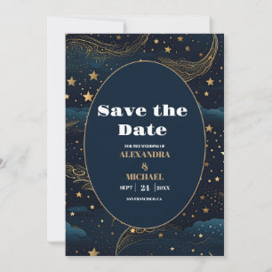 Celestial Crescent Moon Gouden Bruiloft Save The Date