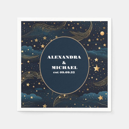 Celestial Crescent Moon Gouden Bruiloft Servet (Voorkant)