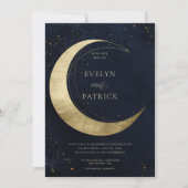 Celestial Crescent Moon Moody Navy Modern Wedding Kaart (Voorkant)