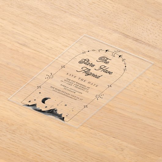Celestial Crescent Moon Wedding Save the Date Acryl Uitnodigingen (Laagn)