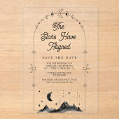 Celestial Crescent Moon Wedding Save the Date Acryl Uitnodigingen (Voorkant)