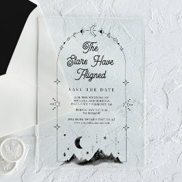 Celestial Crescent Moon Wedding Save the Date Acryl Uitnodigingen