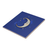 Celestial Crescent Moon with Face Gold Dark Blue Tegeltje (Zijkant)