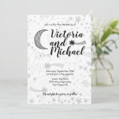 Celestial Cresent Moon Huwelijksuitnodigingen Kaart (Staand voorkant)