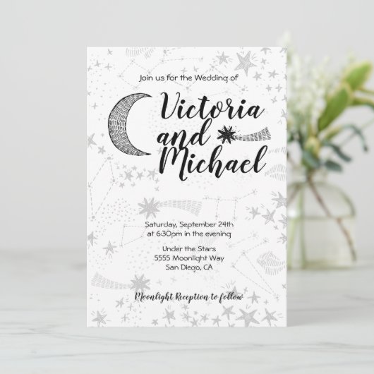 Celestial Cresent Moon Huwelijksuitnodigingen Kaart (Staand voorkant)
