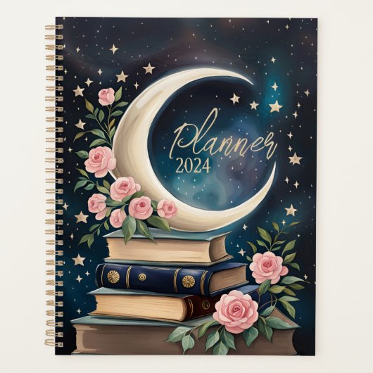 Celestial Cresent Moon met boeken en Rozen Planner (Voorkant)