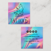 Celestial Crystal Tattoo Salon Holografisch Vierkante Visitekaartje (Voorkant / Achterkant)