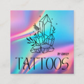 Celestial Crystal Tattoo Salon Holografisch Vierkante Visitekaartje (Voorkant)
