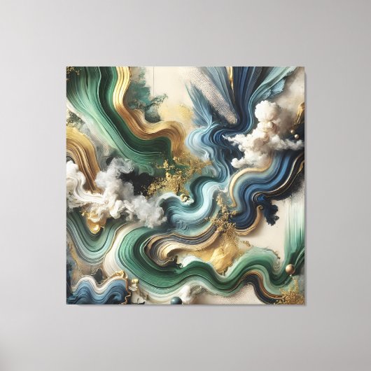 Celestial Currents – Abstract goud en smaragdgroen Canvas Afdruk (Voorkant)