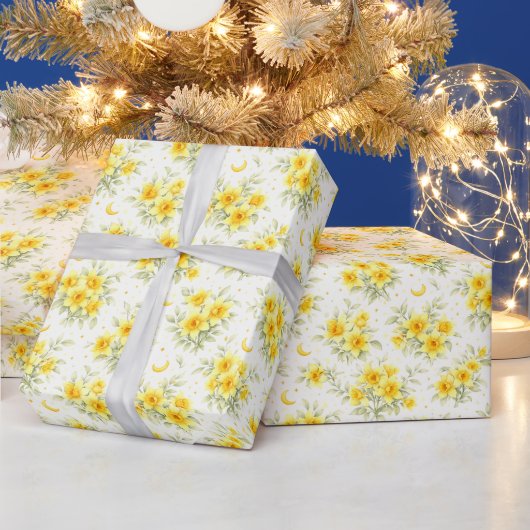 Celestial Daffodil Floral Wrapping Paper Cadeaupapier (Feestdagen)