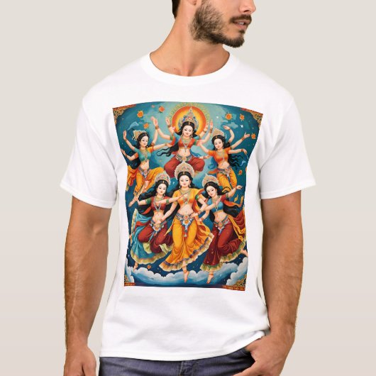 Celestial Dancers Procession - Thangka & Kalamkari T-shirt (Voorkant)