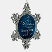 Celestial Deep Blue Onze eerste kerst samen Tin Sneeuwvlok Ornament (Links)