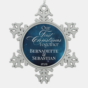 Celestial Deep Blue Onze eerste kerst samen Tin Sneeuwvlok Ornament