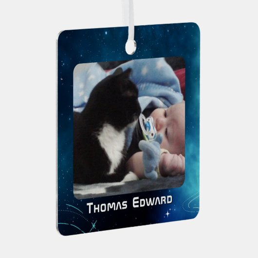 Celestial Deep Blue Outer Space Baby's Geboorte Metalen Ornament (Voorkant Rechts)