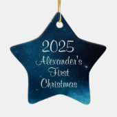 Celestial Deep Blue Outer Space Eerste Kerstdag Keramisch Ornament (Achterkant)