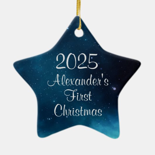 Celestial Deep Blue Outer Space Eerste Kerstdag Keramisch Ornament (Achterkant)