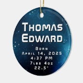 Celestial Deep Blue Outer Space Geboorteaankondigi Keramisch Ornament (Links)