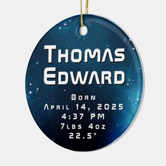 Celestial Deep Blue Outer Space Geboorteaankondigi Keramisch Ornament (Links)