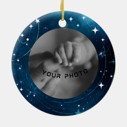 Celestial Deep Blue Outer Space Geboorteaankondigi Keramisch Ornament (Achterkant)