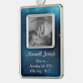 Celestial Deep Blue Outer Space Geboorteherinnerin Verzilverd Omlijst Ornament (Links)