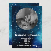 Celestial Deep Blue Outer Space Pasgeboren Geboort Aankondiging (Voorkant / Achterkant)