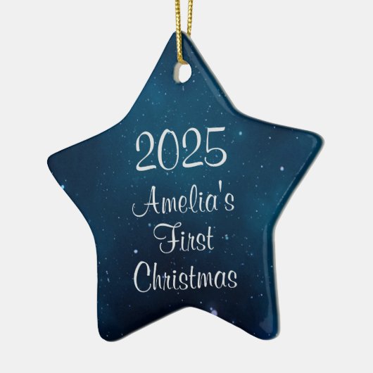 Celestial Deep Blue Space Baby's eerste kerst Keramisch Ornament (Links)