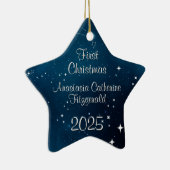 Celestial Deep Blue Space Baby's eerste kerst Keramisch Ornament (Rechts)