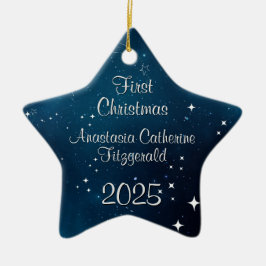 Celestial Deep Blue Space Baby's eerste kerst Keramisch Ornament