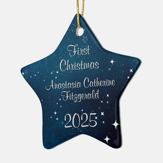 Celestial Deep Blue Space Baby's eerste kerst Keramisch Ornament (Links)