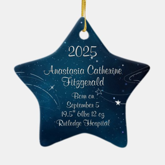 Celestial Deep Blue Space Baby's eerste kerst Keramisch Ornament (Achterkant)
