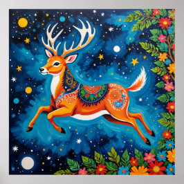Celestial Deer - Gondkunst in de sterren Poster