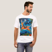 Celestial Deer - Gondkunst in de sterren T-shirt (Voorkant volledig)