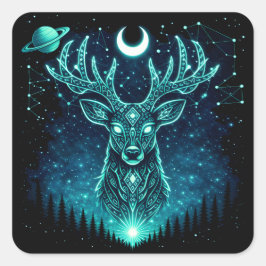 Celestial Deer – Starlit Grace Wildlife Galaxy Vierkante Sticker
