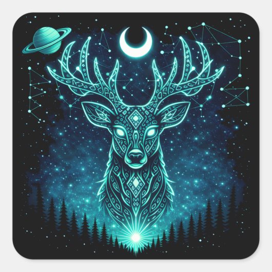 Celestial Deer – Starlit Grace Wildlife Galaxy Vierkante Sticker (Voorkant)
