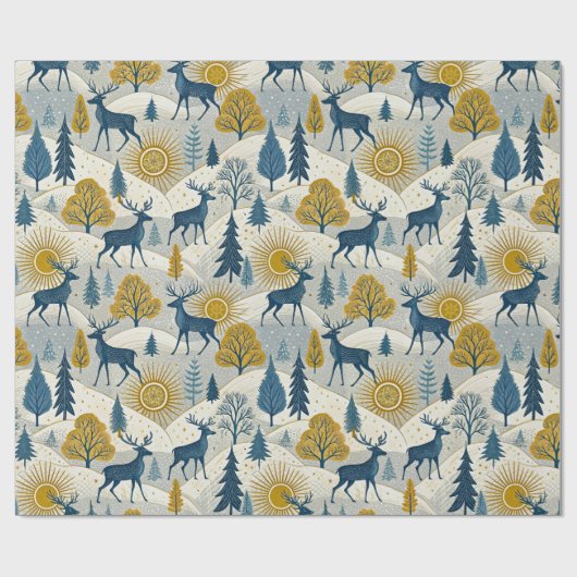 Celestial Deer Winter Mountains Cadeaupapier (Vlak)
