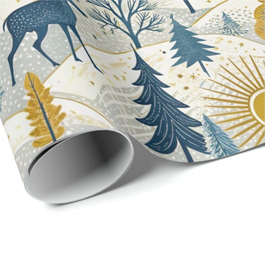 Celestial Deer Winter Mountains Cadeaupapier (Rol Hoek)